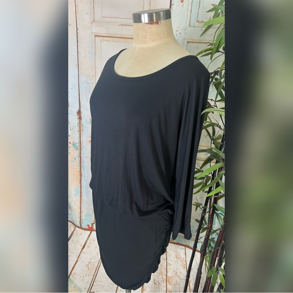 New! VENUS Black Short Stretchy Ruched Detail Blouson Dress - Picture 4 of 9